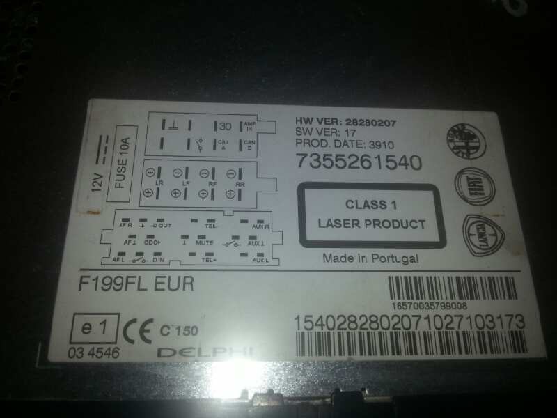 Recambio de sistema audio / radio cd para fiat punto (evo) (199) referencia OEM IAM 7355261540 7355261540 7355261540