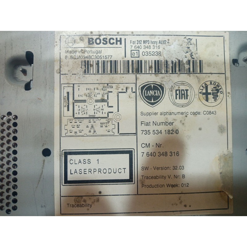 Recambio de sistema audio / radio cd para fiat 500 (312_) 1.2 (312axa1a) referencia OEM IAM   