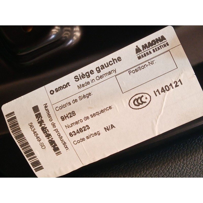 Recambio de asientos delanteros para smart fortwo coupé (451) 1.0 (451.331, 451.380) referencia OEM IAM   