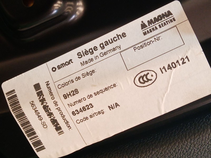 Recambio de asientos delanteros para smart fortwo coupé (451) 1.0 (451.331, 451.380) referencia OEM IAM   