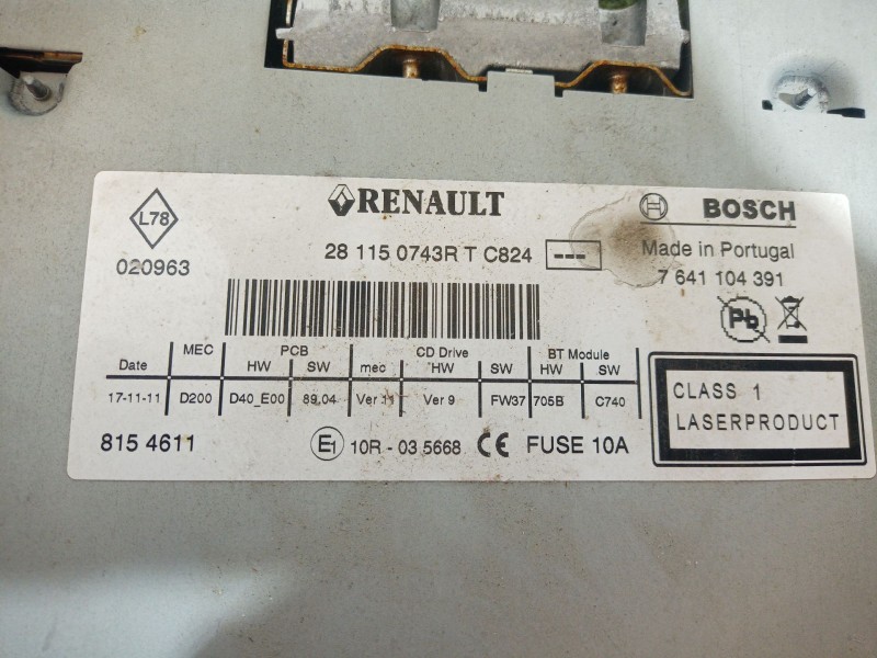 Recambio de sistema audio / radio cd para renault fluence (l3_) z.e. referencia OEM IAM   