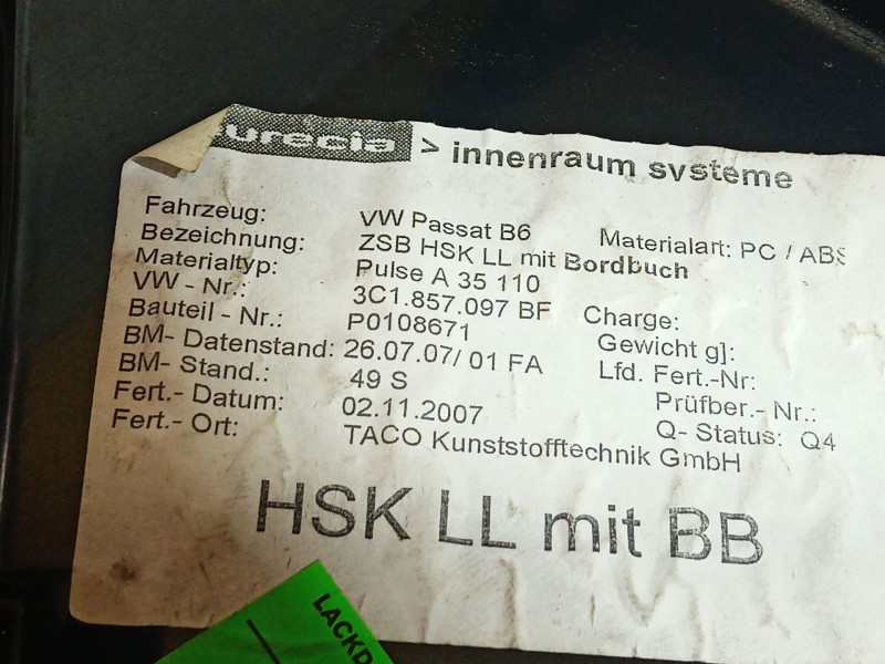 Recambio de guantera para volkswagen passat b6 (3c2) 1.8 tsi referencia OEM IAM 3C1857114 3C1857114 3C1857114