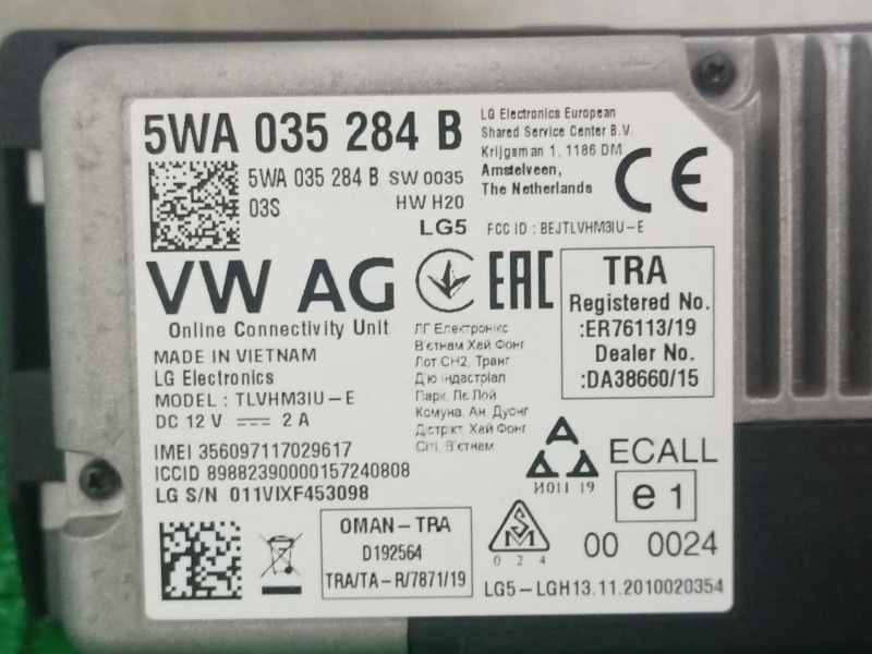 Recambio de modulo electronico para volkswagen tiguan (ad1, ax1) 1.5 tsi referencia OEM IAM 5WA035284B 5WA035284B 5WA035284B