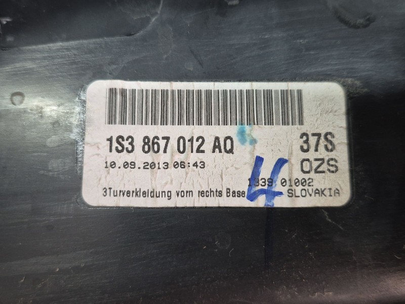 Recambio de guarnecido puerta delantera derecha para skoda citigo (nf1) 1.0 referencia OEM IAM   