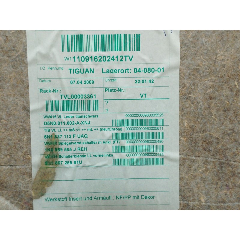 Recambio de guarnecido puerta delantera izquierda para volkswagen tiguan (5n_) 2.0 tdi referencia OEM IAM   