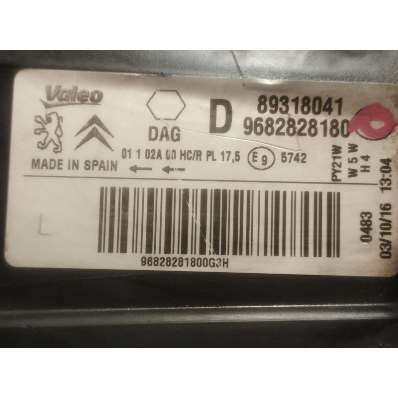 Recambio de faro derecho para peugeot partner furgón/monospace 1.6 bluehdi 100 referencia OEM IAM   