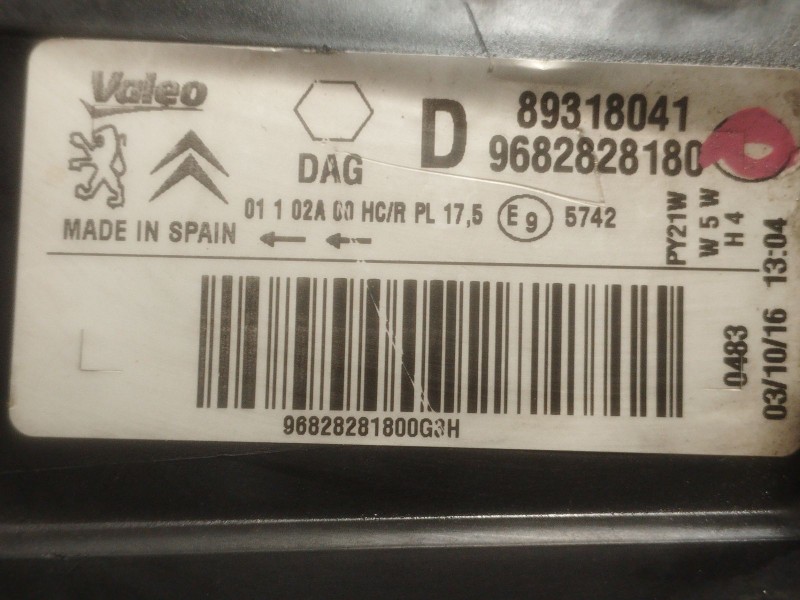 Recambio de faro derecho para peugeot partner furgón/monospace 1.6 bluehdi 100 referencia OEM IAM   