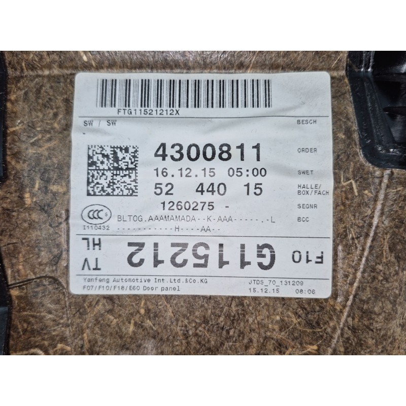 Recambio de guarnecido puerta trasera izquierda para bmw 5 (f10) 525 d xdrive referencia OEM IAM   