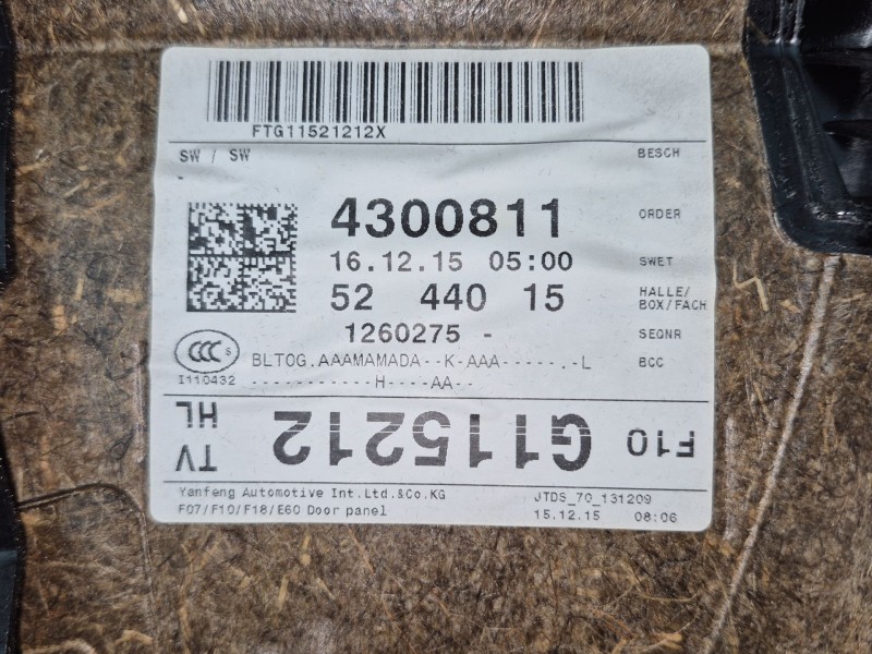 Recambio de guarnecido puerta trasera izquierda para bmw 5 (f10) 525 d xdrive referencia OEM IAM   